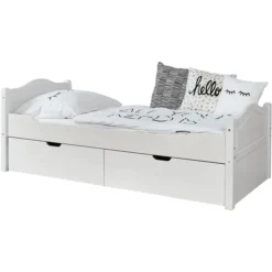TiCAA Einzelbett Leni 100 X 200 Cm Kiefer Weiß Mit 2 Schubladen