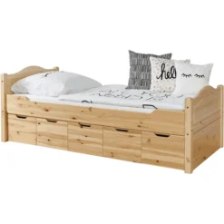 TiCAA Einzelbett Leni 90 X 200 Cm Kiefer Natur Mit 5 Schubladen