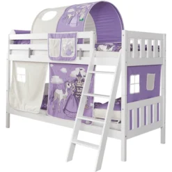 TiCAA Etagenbett Erni Buche Weiß Horse Lila