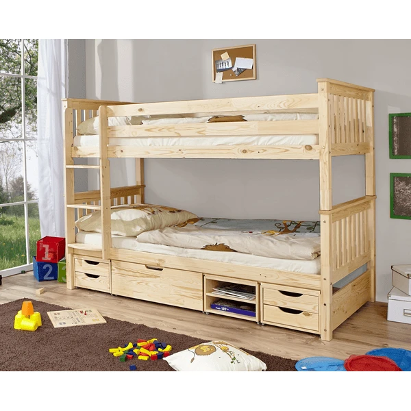 TiCAA Etagenbett Sammy Natur Mit 4 Funktionsschubladen 1 TiCAA Etagenbett Sammy Natur Mit 4 Funktionsschubladen