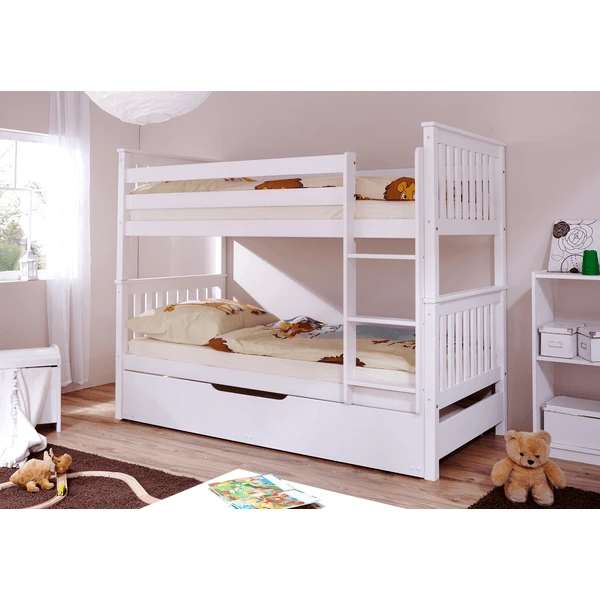 TiCAA Etagenbett Sammy Weiß Mit Zusatzbett 1 TiCAA Etagenbett Sammy Weiß Mit Zusatzbett
