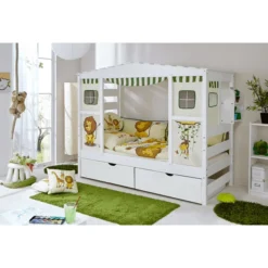 TiCAA Hausbett 2 Schubladen Safari