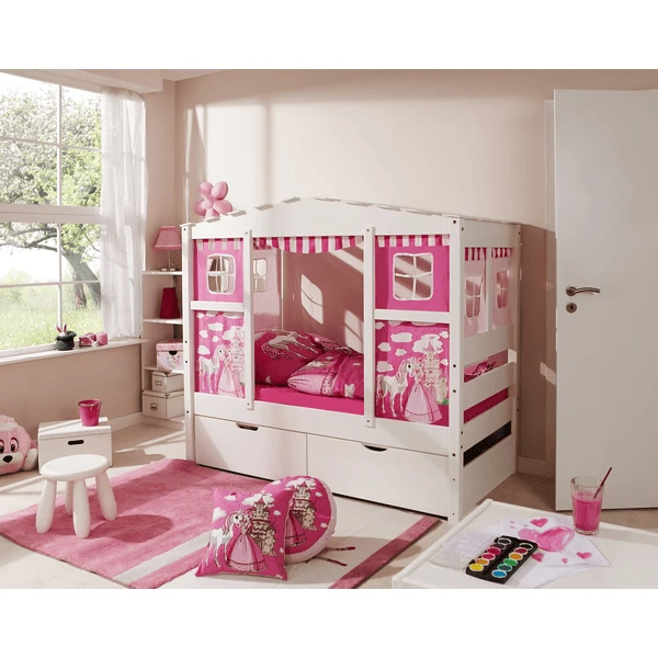 TiCAA Hausbett Mini Mit 2 Schubladen Prinzessin Rosa 1 TiCAA Hausbett Mini Mit 2 Schubladen Prinzessin Rosa