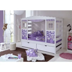 TiCAA Hausbett Mit 2 Schubladen Horse Lila