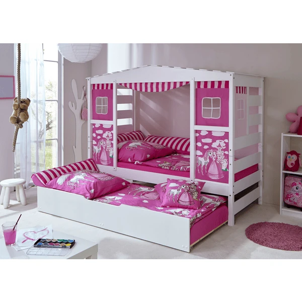 TiCAA Hausbett Mit Zusatzbett Horse Rosa 1 TiCAA Hausbett Mit Zusatzbett Horse Rosa