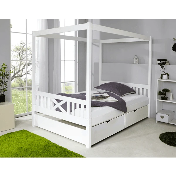 TiCAA Himmelbett Lino Weiß Mit 2 Schubladen 1 TiCAA Himmelbett Lino Weiß Mit 2 Schubladen