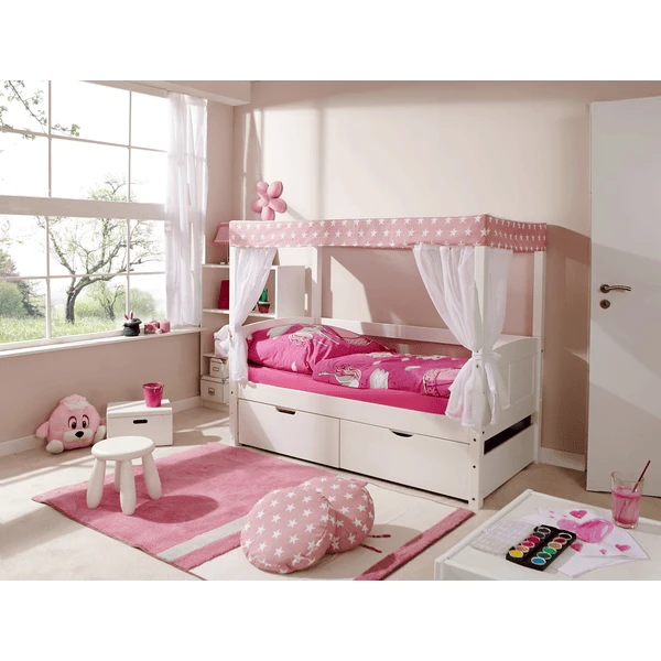 TiCAA Himmelbett Mini 2 Schubladen Stern Rosa 1 TiCAA Himmelbett Mini 2 Schubladen Stern Rosa