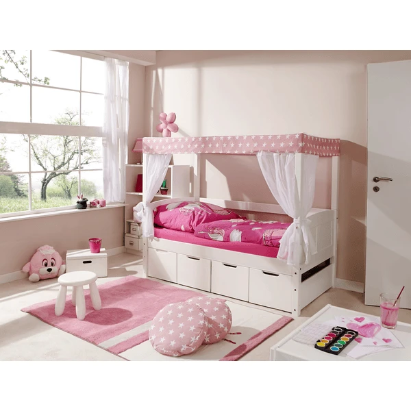 TiCAA Himmelbett Mini Mit 4 Schubladen Stern Rosa 1 TiCAA Himmelbett Mini Mit 4 Schubladen Stern Rosa