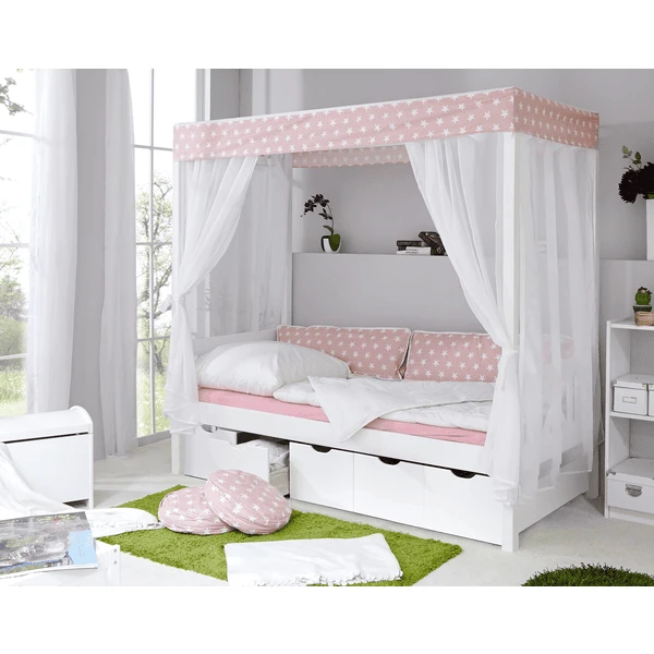 TiCAA Himmelbett Stern Rosa Mit 5 Schubkästen 1 TiCAA Himmelbett Stern Rosa Mit 5 Schubkästen