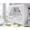 TiCAA Himmelbett Weiß-Rosa Mit 2 Schubladen