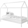 TICAA Kinderbett Hausbett "Lina" 90x200 Cm Kiefer Weiß Weiß