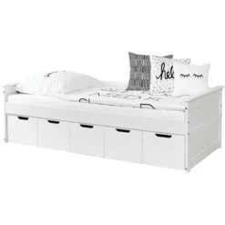 TiCAA Sofabett Theodor 90 X 200 Cm Kiefer Weiß Mit 5 Schubladen